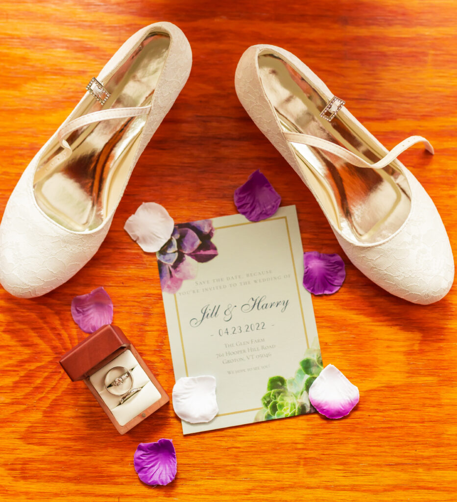 Jill and Harry's wedding invitation with all of their wedding details for their Vermont rustic farm wedding.