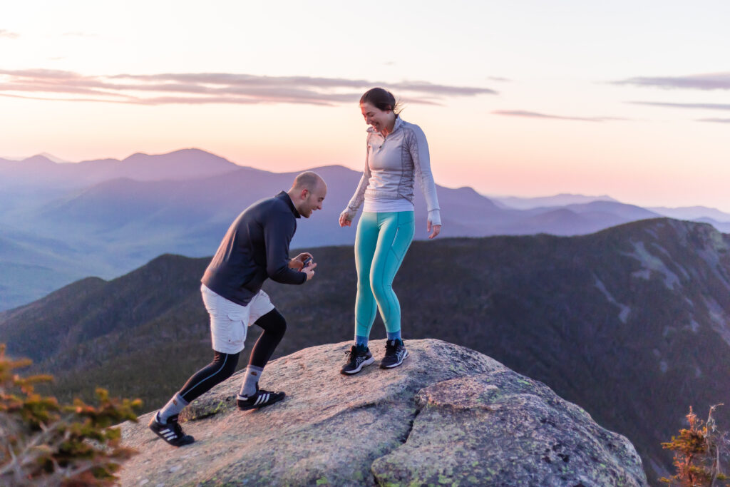 He is getting down on one knee to propose to his girlfriend during a sunrise in New Hampshire.
