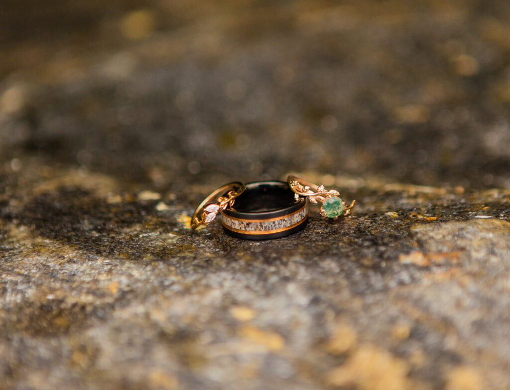 A couple's wedding rings for their elopement ceremony.