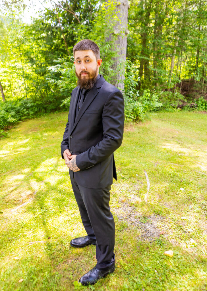 The groom is ready to marry is bride at their groveton new hampshire wedding.  