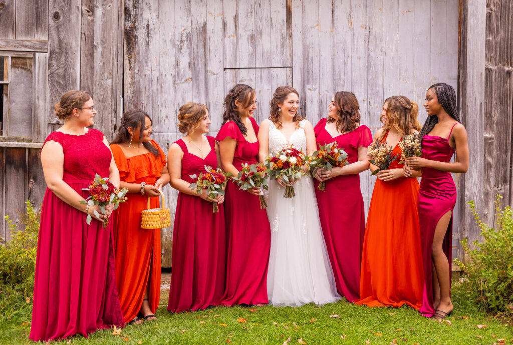 Wedding at Landgoes Farm in Vermont with Top New England Wedding Trends in 2024 such as bright colored bridesmaid dresses.