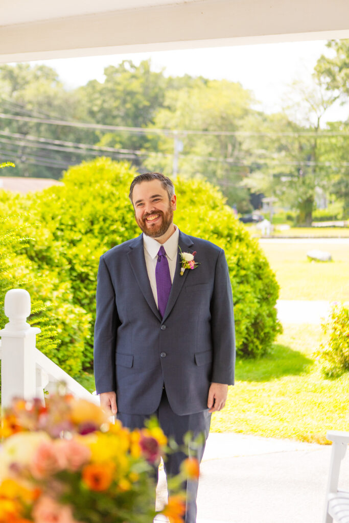 The grooms reaction to seeing his bride for the first time at their seacoast NH wedding. 