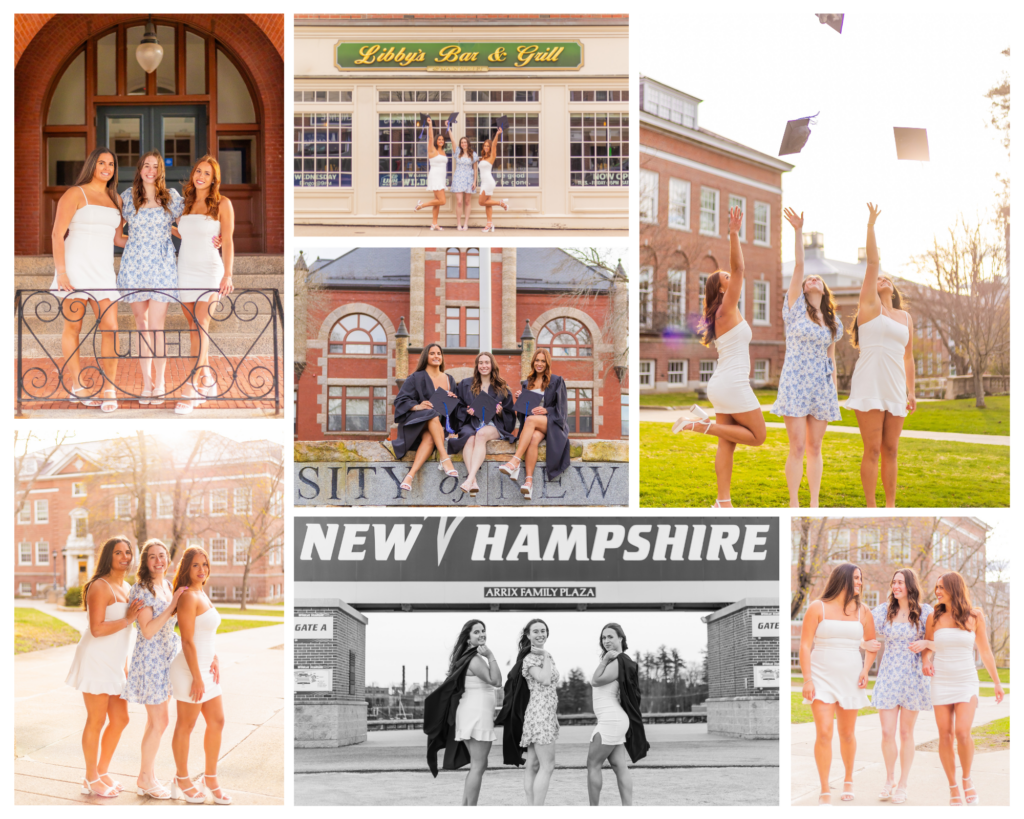 Golden hour graduation photo session at University of New Hampshire.
