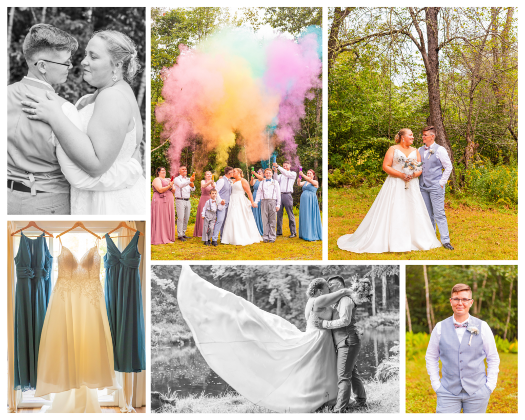 Two bride's LGBTQ+ intimate backyard wedding in New Hampshire. 