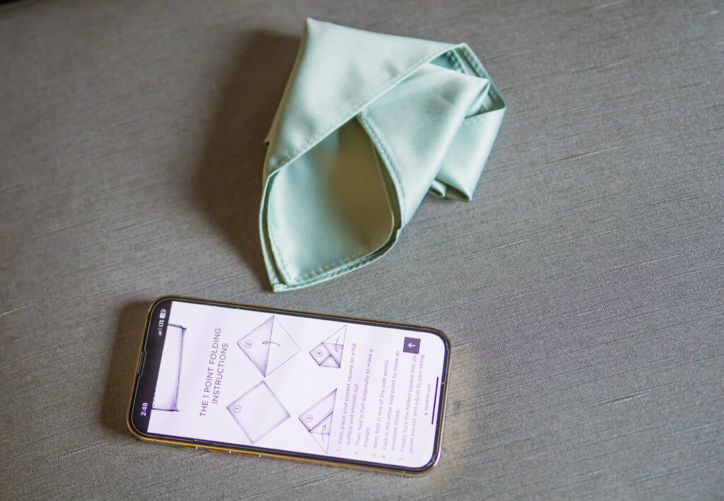 Instructions on how to fold a pocket square.