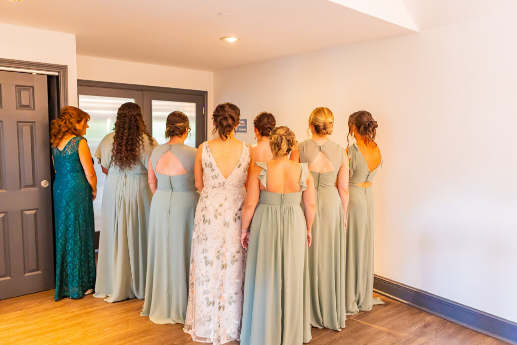 Bridesmaids get ready for reveal.