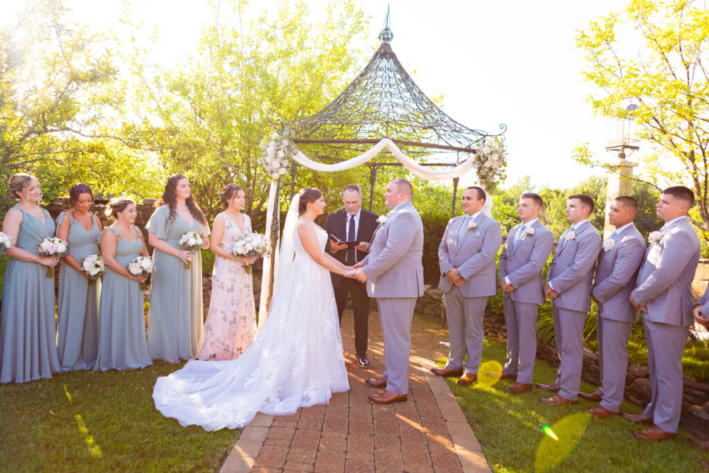 Bride and groom at their New England summer wedding in July.