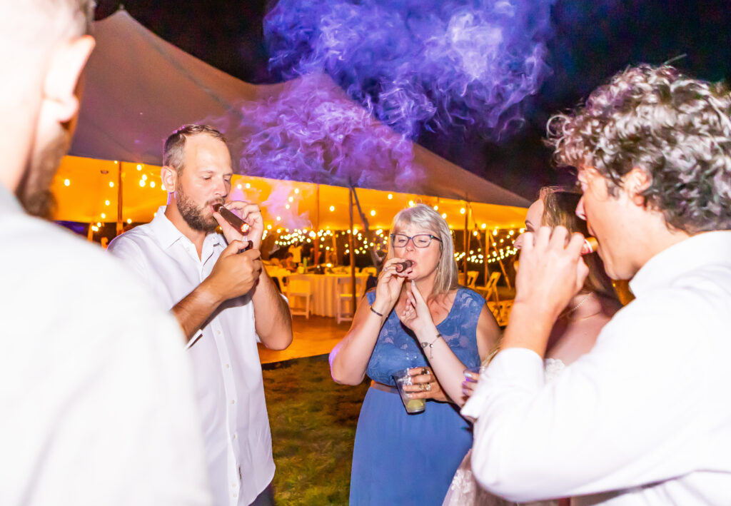 Groom shares a cigar with his mother at his wedding at Stone Garden.