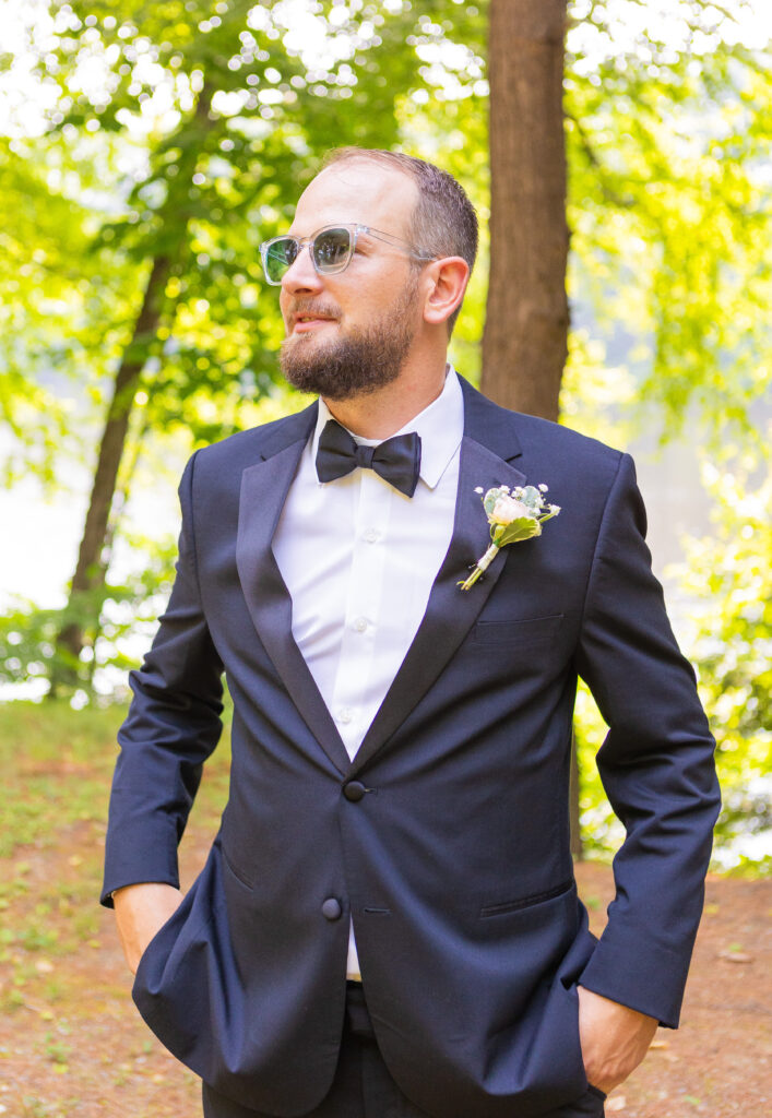 Groom getting ready at his wedding in Westmoreland, NH