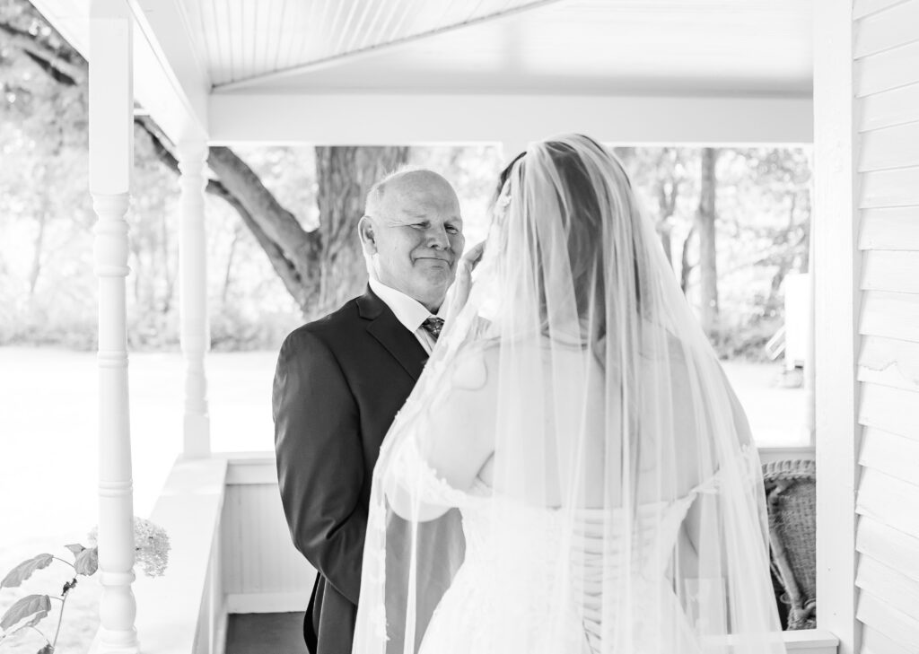 Bride and father sharing a first look.