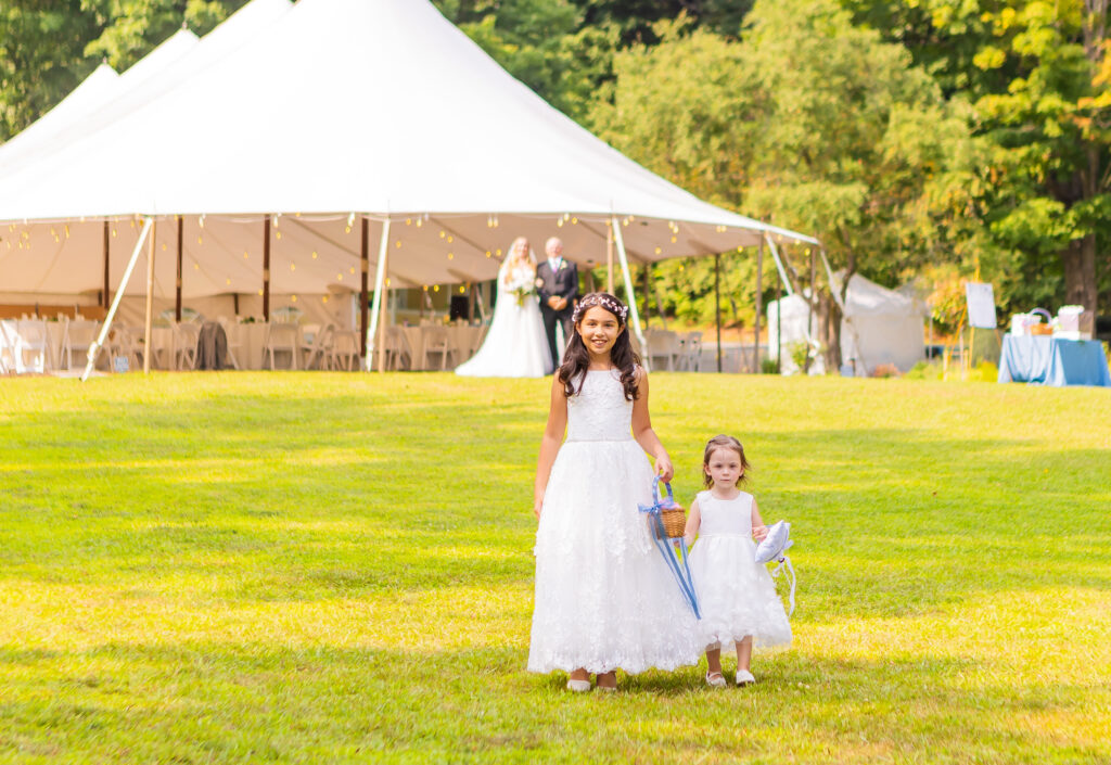 Flower girls at a NH wedding ceremony in southern NH.