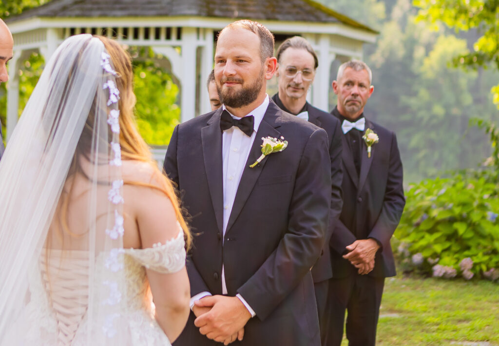 Groom admiring his bride on their big day. 