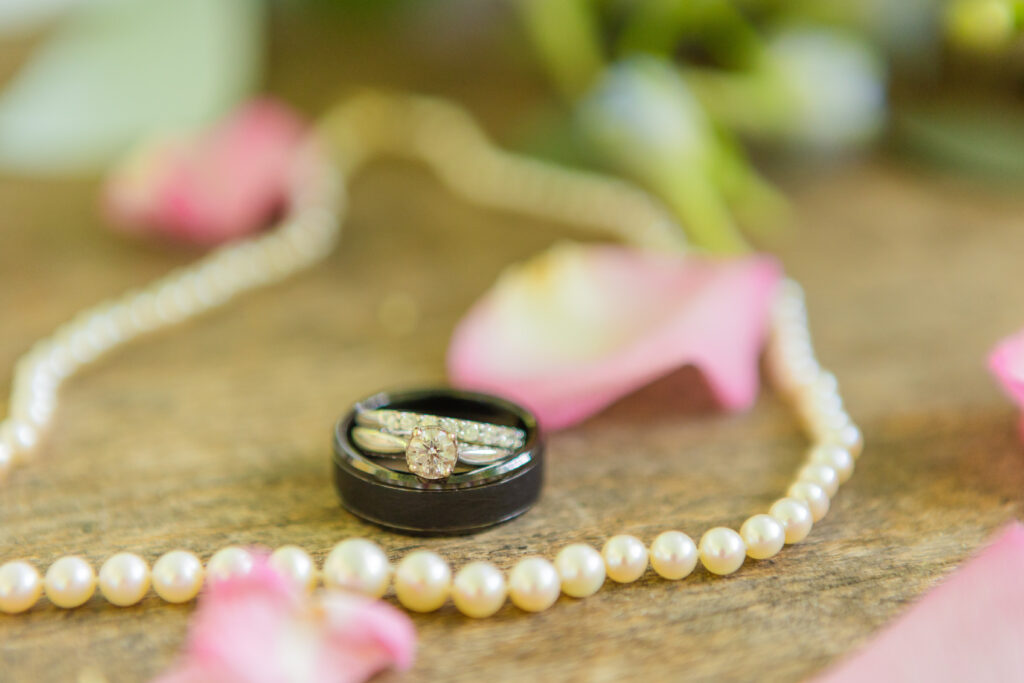 Wedding ring details at a wedding at Stone Garden/