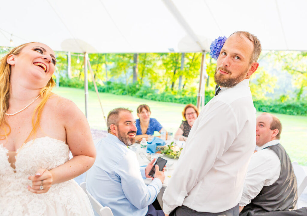 Groom being silly on this wedding day.