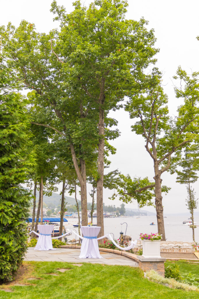 Wedding tables overlooking the lake.