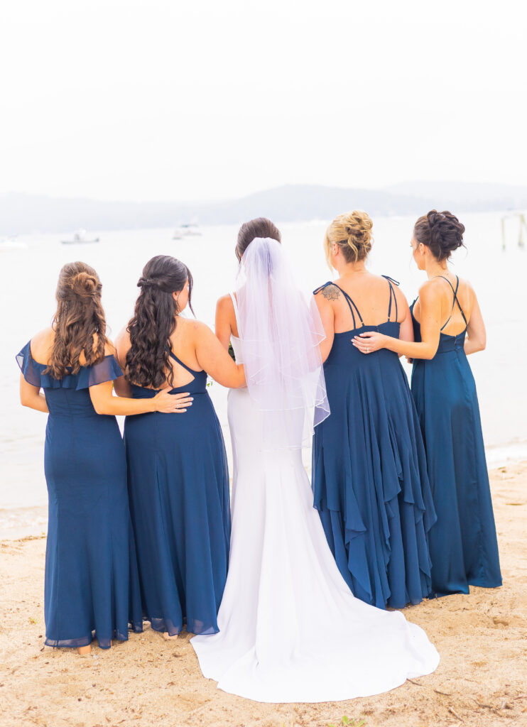 Bridesmaids at a wedding venue near Church Landing at Mills Falls in Meredith, NH.