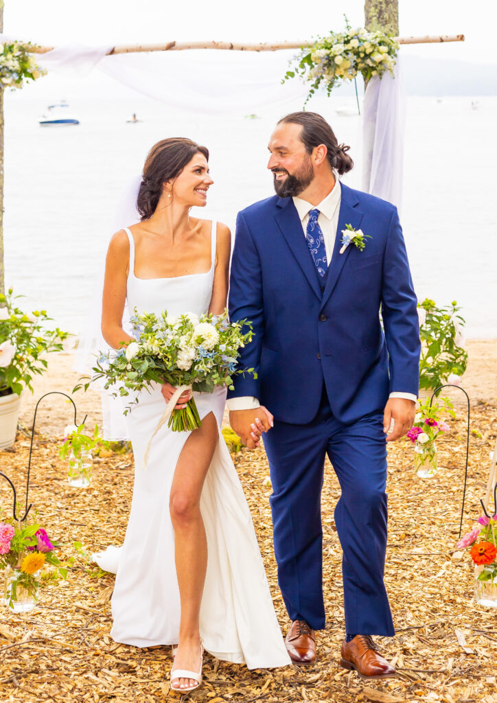 Bride and groom at their Lake Winnipesaukee wedding venue.