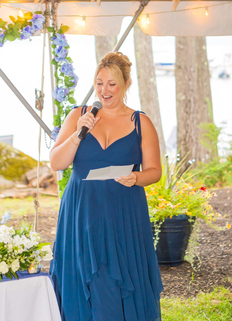 Bridesmaid giving a speech.