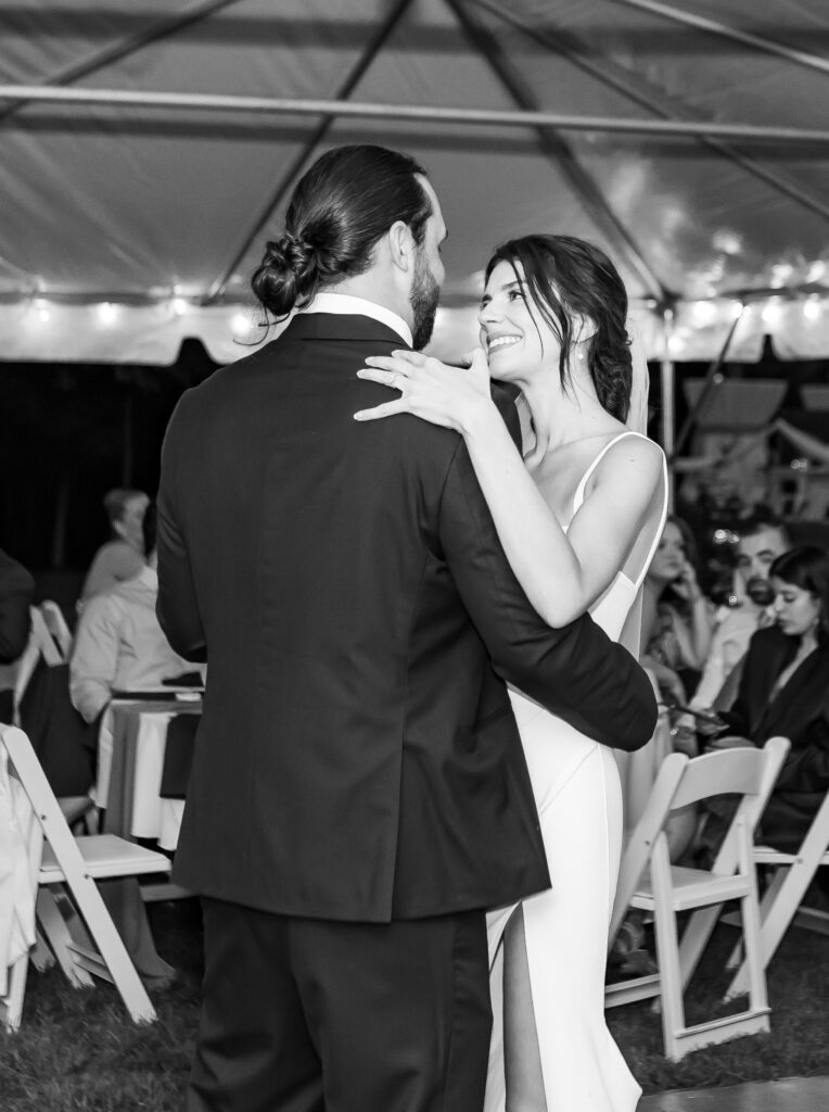 Bride and groom dancing a their NH wedding.