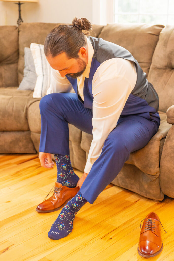 Groom getting ready for his NH Lakes Region Wedding.