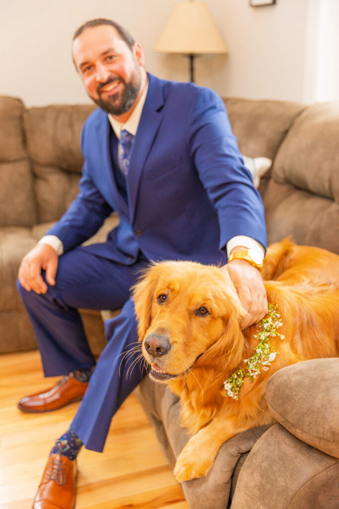 Dog at a wedding at a unique NH wedding venue.