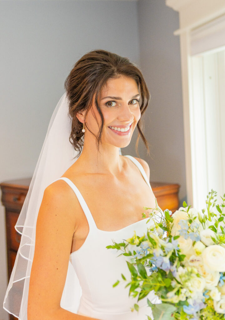 Bride is ready for her ceremony at her Lake Winnipesaukee wedding!