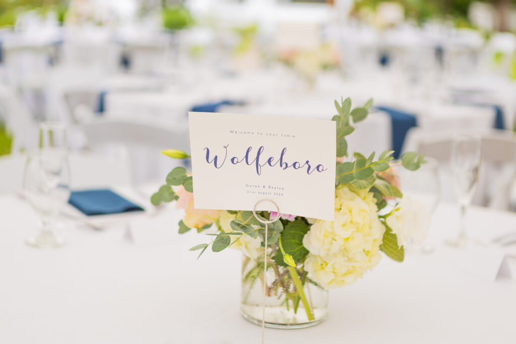table details at a wedding in Wolfeboro NH