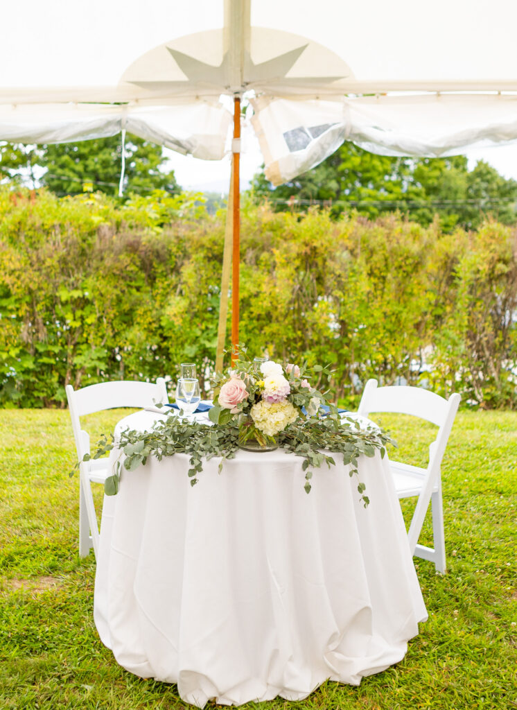 sweetheart table at a wedding in the Lakes Region