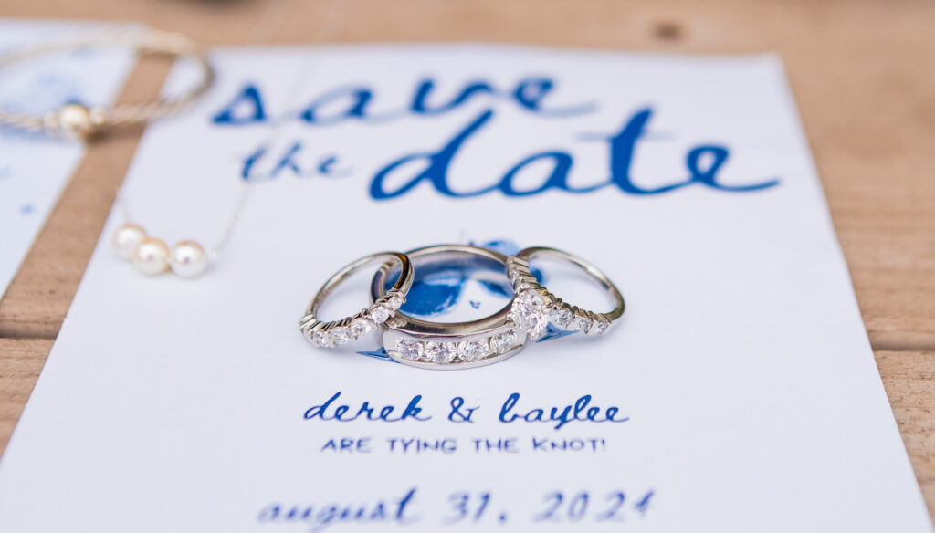 save the dates for a NH lake wedding