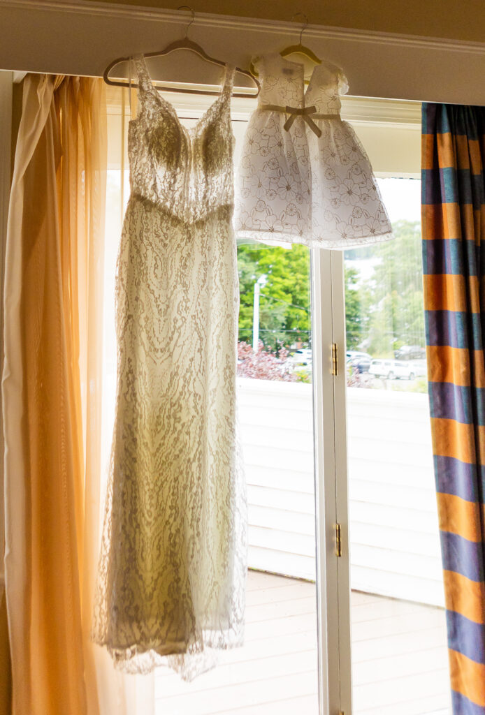 wedding dress and flower girl dress