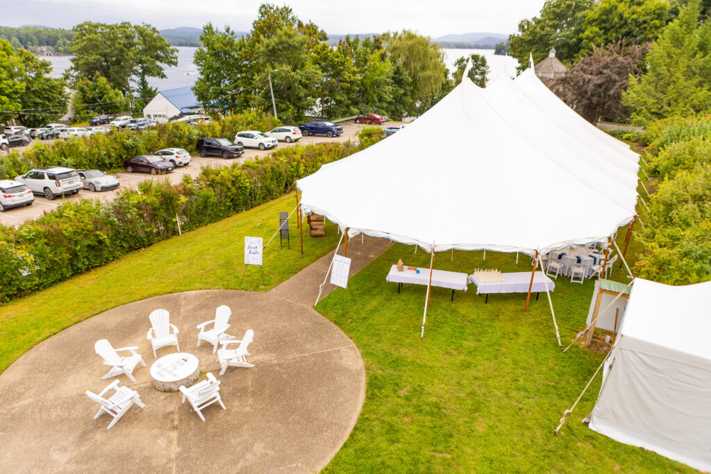 wedding tent at a lakes region wedding on lake winnipesaukee