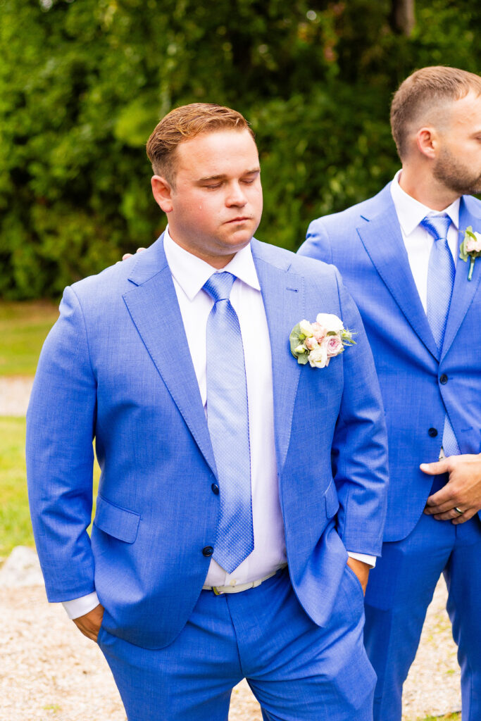 Groom gets emotional as bride walks down the aisle at their lakes region NH wedding