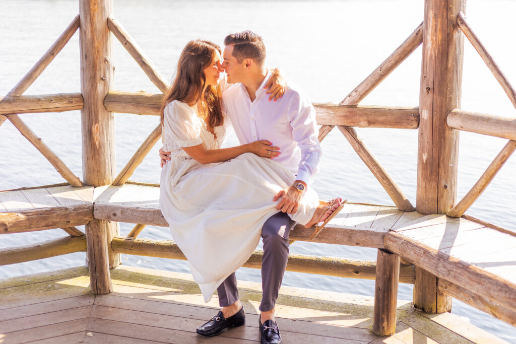Church Landing gazebo engagement  photos in Meredith, New Hampshire.