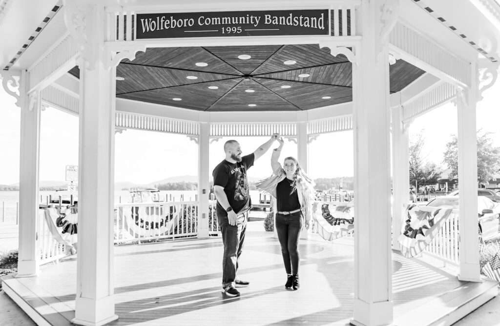 Engagement session at the Wolfeboro NH Bandstand. 